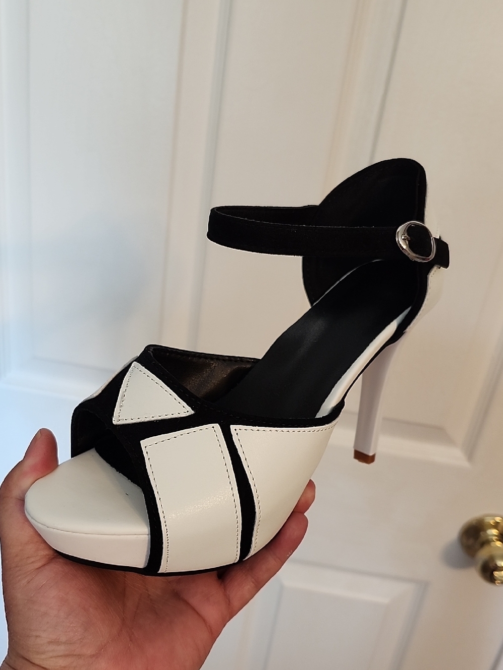Black and White Ankle-Strap Platform Heel
